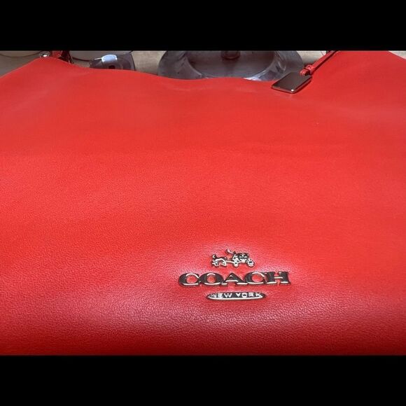 🔥🌷NEW! Coach NOMAD Hobo Handbag Burnished Leather Carmine Orange Msrp:$495.00 - Picture 7 of 11